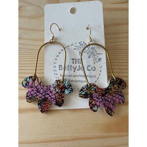 Colorful Floral Leaf Dangle Earrings With Brass Hooks By The BettyJo Co
